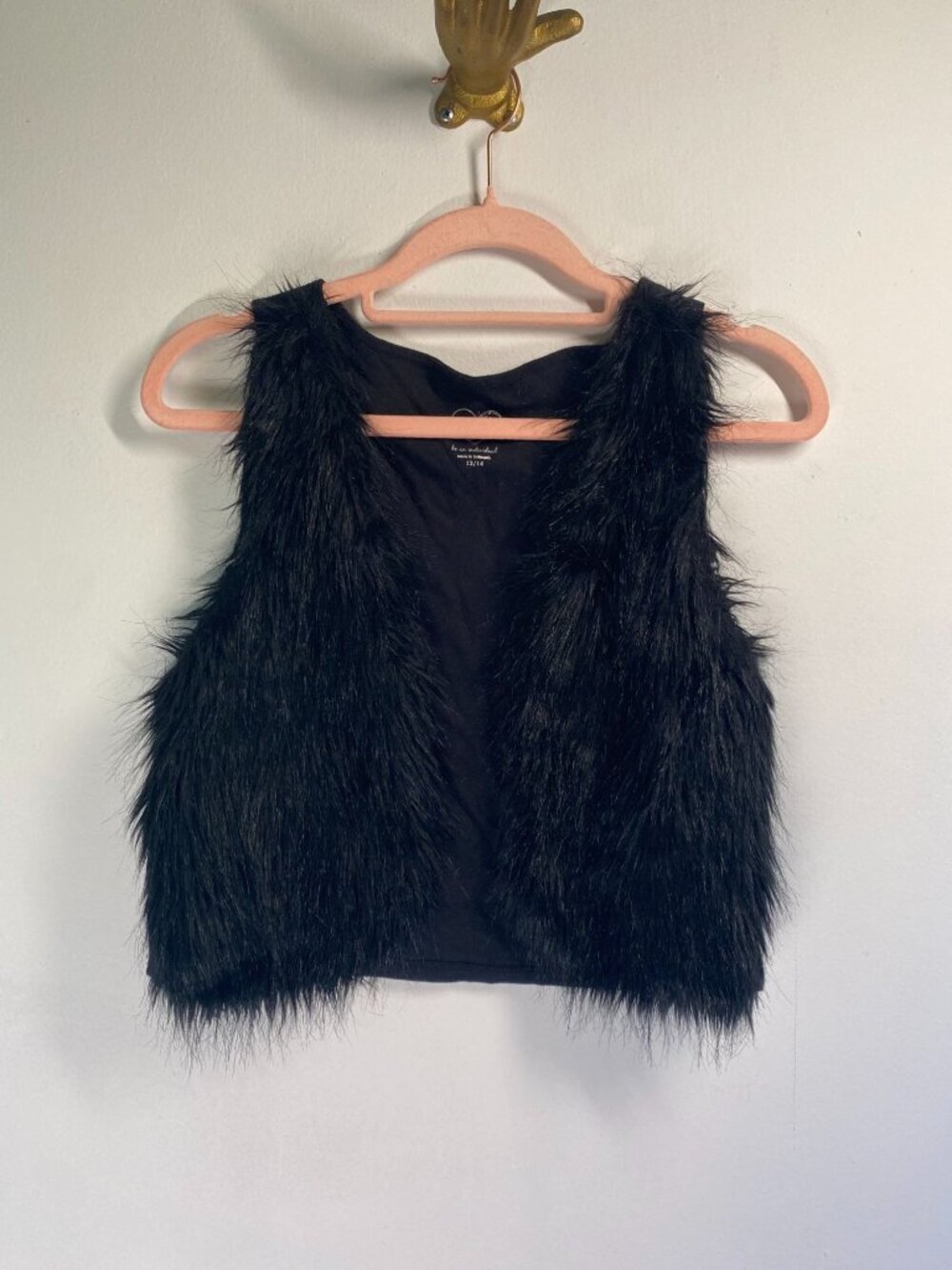 Justice Girls Black Faux Fur Vest Size 12/14 Modacrylic Polyester Blend